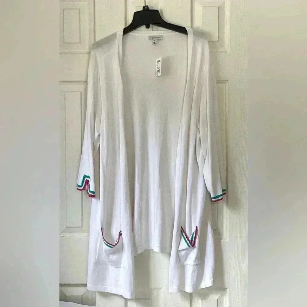 NWT Susan Graver White Maxi Boho Cardigan Cotton Blend Size XL